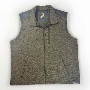 Orvis Vest XL Brown Herringbone Fleece Zip Pockets Pheasant Embroidered 1856